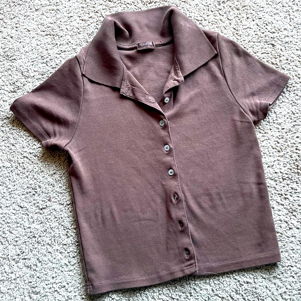 Brand Melville John Galt Brown Cropped Button-down Top - US XS